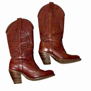 Miss Capezio Stacked Heel Leather Vintage Western Cowboy Boot Brown Size 6.5
